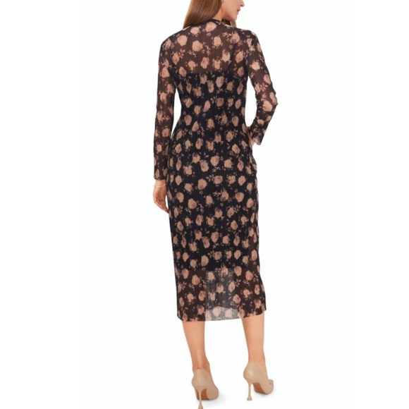 Elegant Black Floral Maxi Dress - Long Sleeve - Picture 2 of 6
